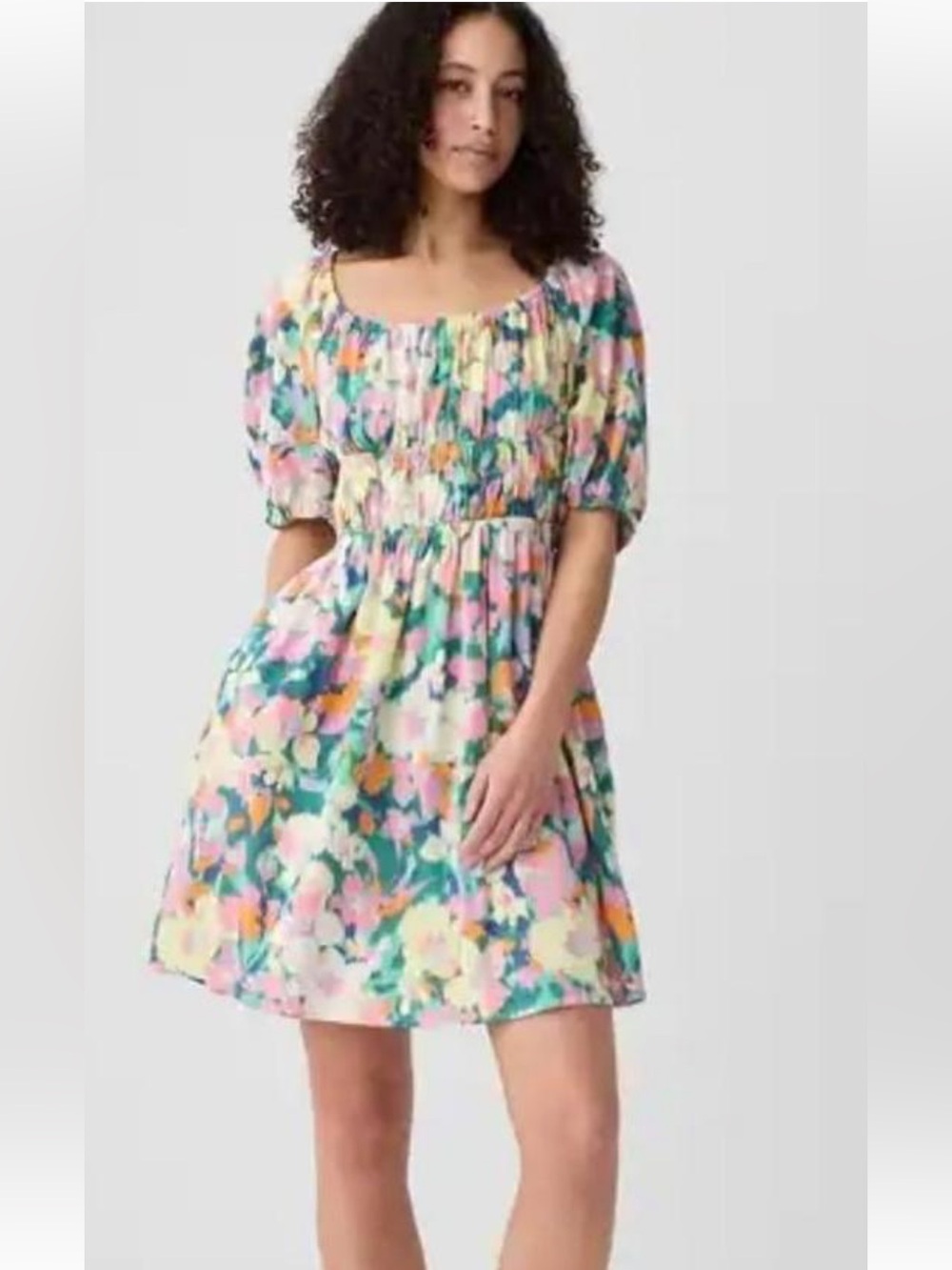 Gap Floral Print Smocked Waist Puff Sleeve Mini Dress Size XL
